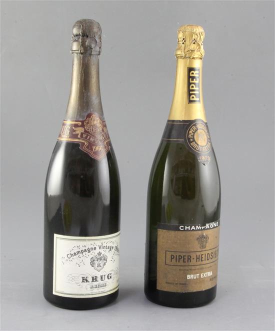 A bottle of Krug 1966 vintage champagne and a bottle of Piper-Heidsieck 1973 champagne